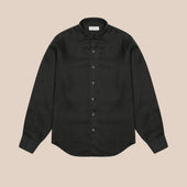 French linen one piece collar riviera shirt in dark olive