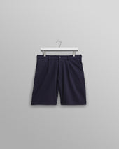 Linton - Navy Cotton Seersucker Pleated Shorts
