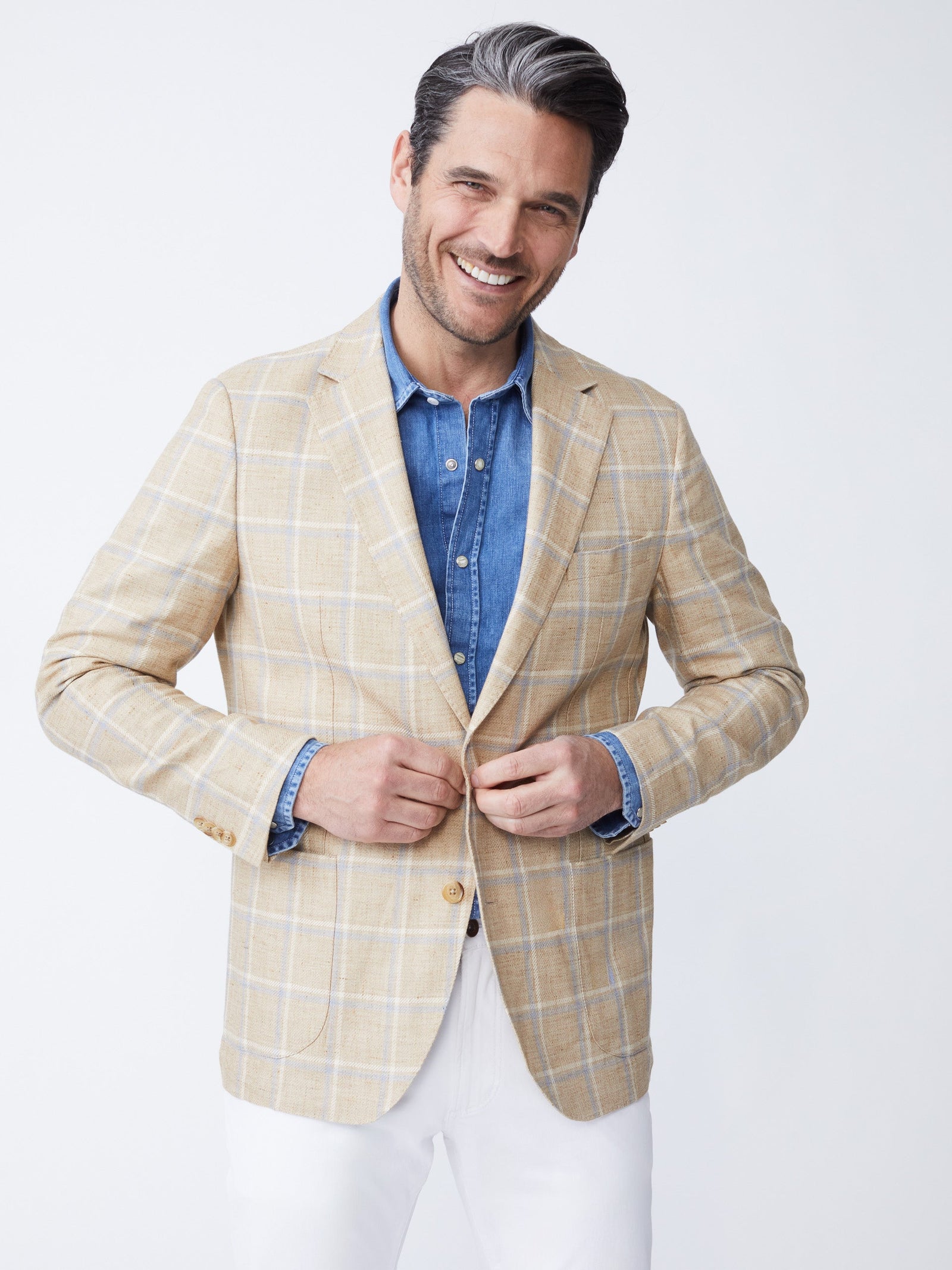 Tan Blue Window Pane Lisbon Linen Blazer Men S Jackets U0026 Outerwear J Mclaughlin