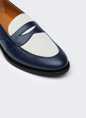 Two Tone Leather Linen Loafers