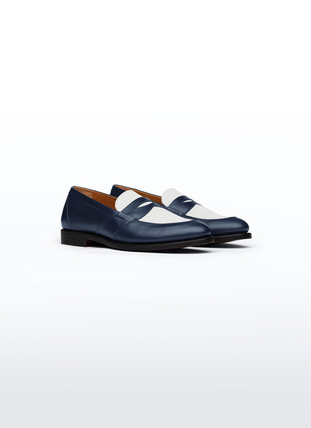 Two Tone Leather Linen Loafers