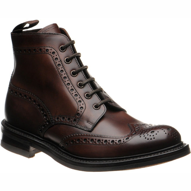 Loake Bedale mens rubber-soled brogue boots in dark brown calf