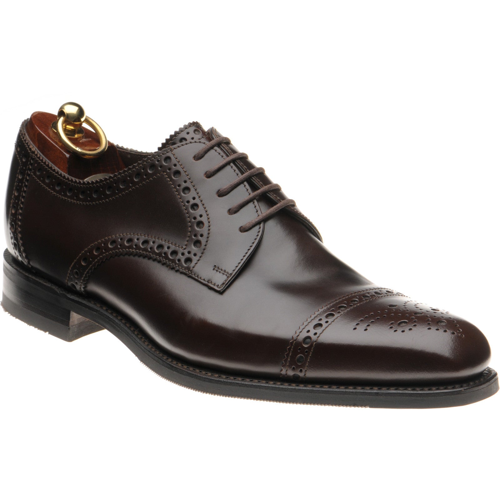 Loake Eldon mens rubber-soled semi-brogues in dark brown polished