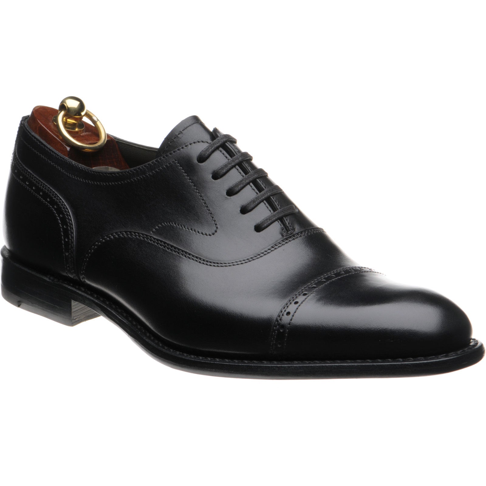 Loake Hughes mens hybrid-soled semi-brogues in black brush-painted calf