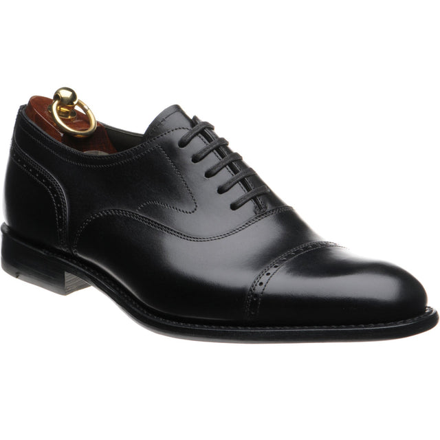 Loake Hughes mens hybrid-soled semi-brogues in black brush-painted calf
