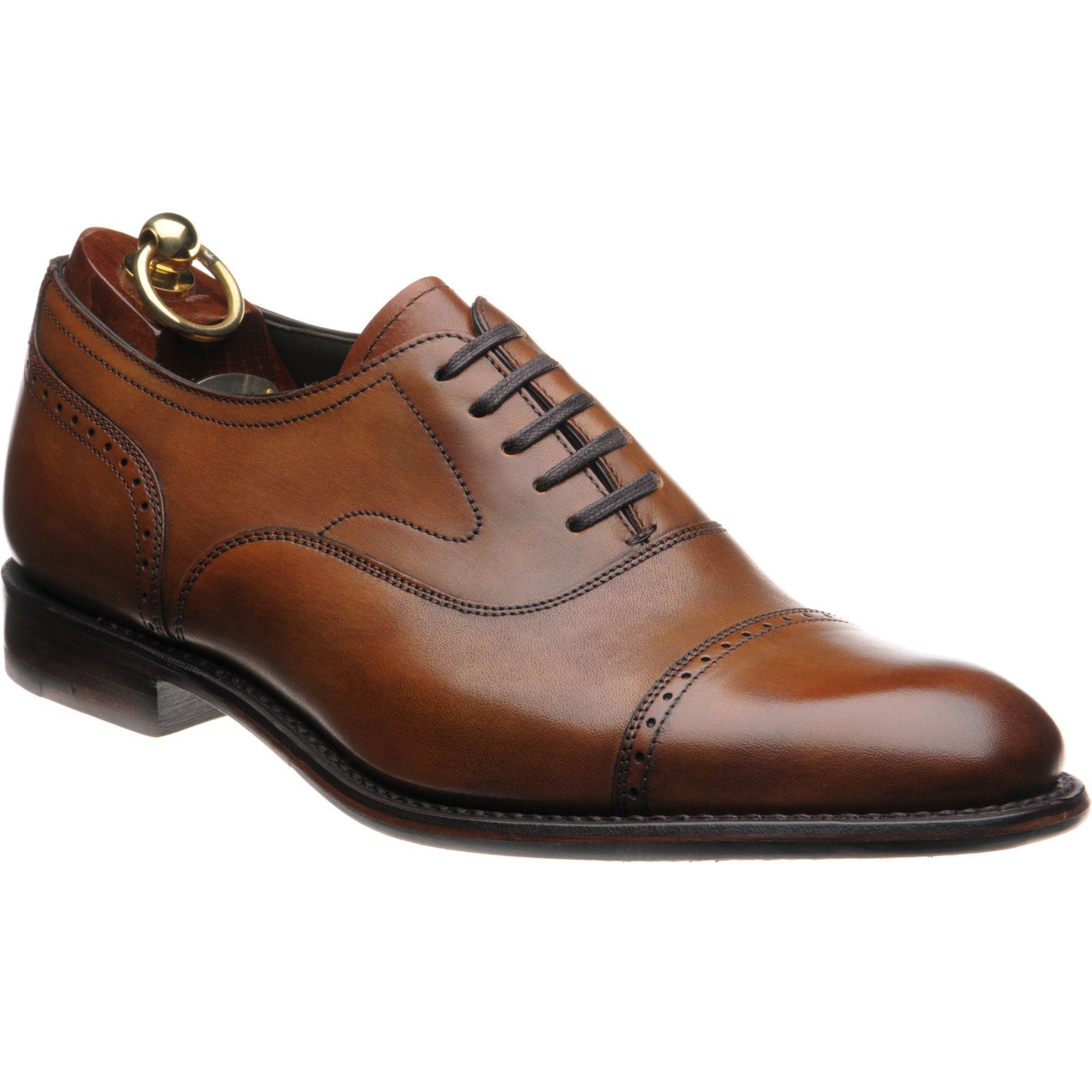 Loake Hughes mens hybrid-soled semi-brogues in chestnut brush-painted calf