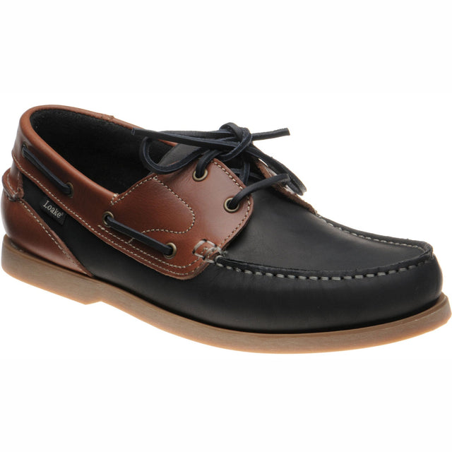 Loake Lymington mens rubber-soled deck shoes in navy nubuck and brown waxy