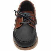 Loake Lymington mens rubber-soled deck shoes in navy nubuck and brown waxy