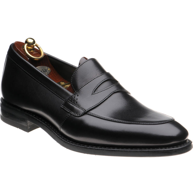 Loake Lynch mens rubber-soled loafers in black calf