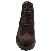 Loake Pegasus mens rubber-soled brogue boots in dark brown suede