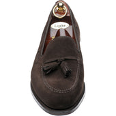 Loake Russell mens tasselled loafers in choc brown suede