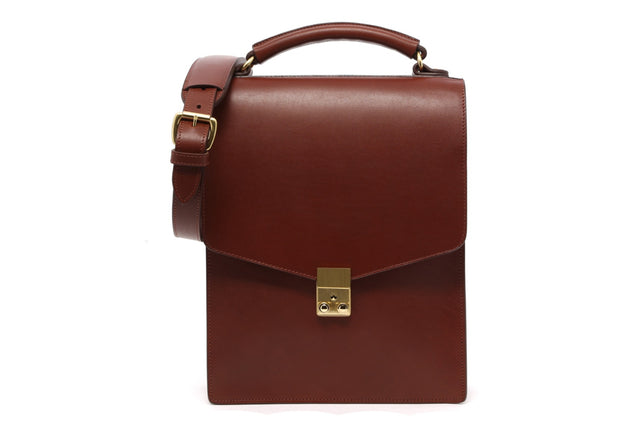 Lock Messenger Bag with Handle- Chestnut