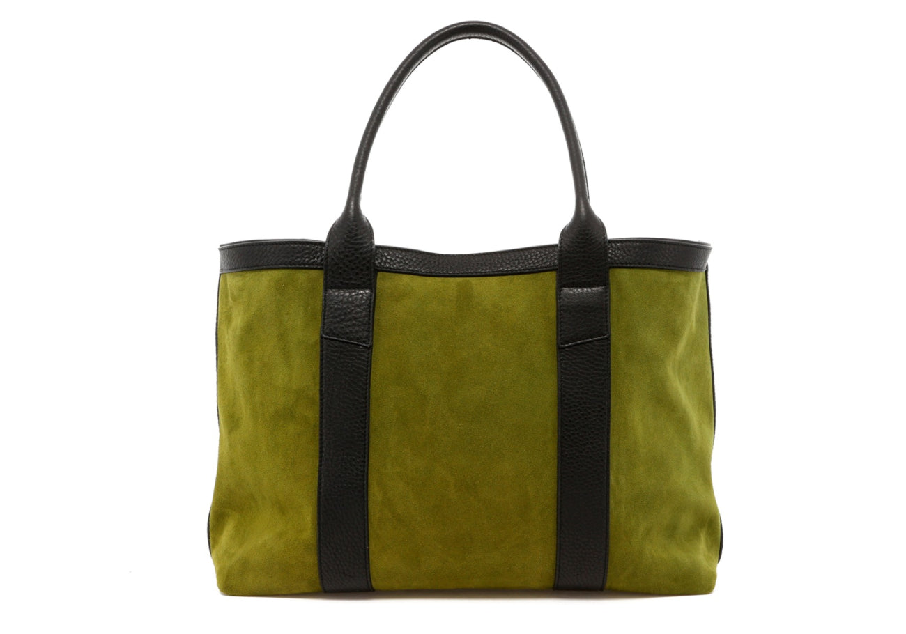 Large Working Tote - Loden Green/Black Trim - Suede
