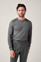 Alcott Raglan Crew Sweater Wool Vintage Wash Grey Marle