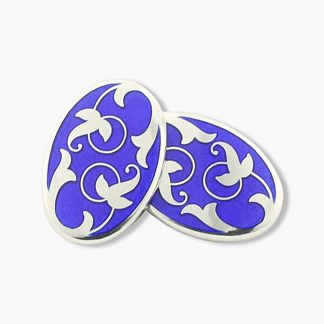 Longmire Sterling Silver Blue Ivy Enamel Chain Link Cufflinks