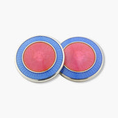 Longmire Sterling Silver Double Circle Pale Blue & Pink Enamel Cufflinks