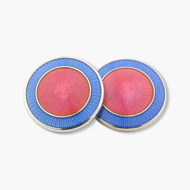 Longmire Sterling Silver Double Circle Pale Blue & Pink Enamel Cufflinks
