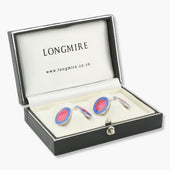 Longmire Sterling Double Circle Pale Blue Pink Enamel Cufflinks