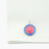 Longmire Sterling Double Circle Pale Blue Pink Enamel Cufflinks