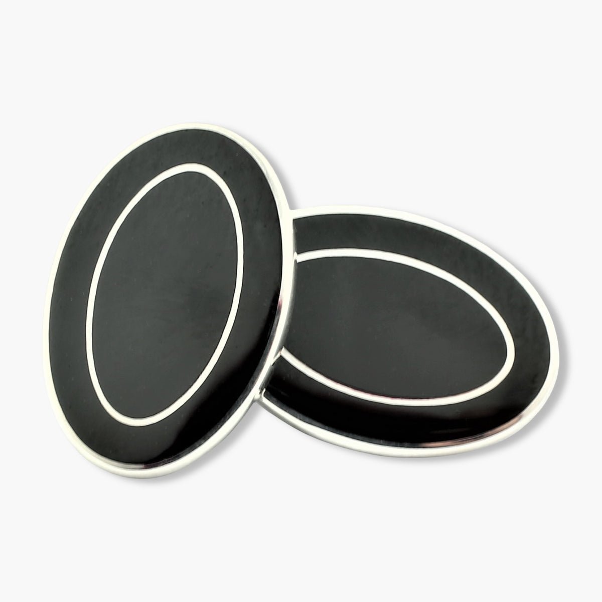 Longmire Sterling Double Oval Black Enamel Cufflinks