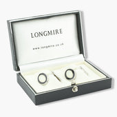 Longmire Sterling Double Oval Black White Enamel Cufflinks