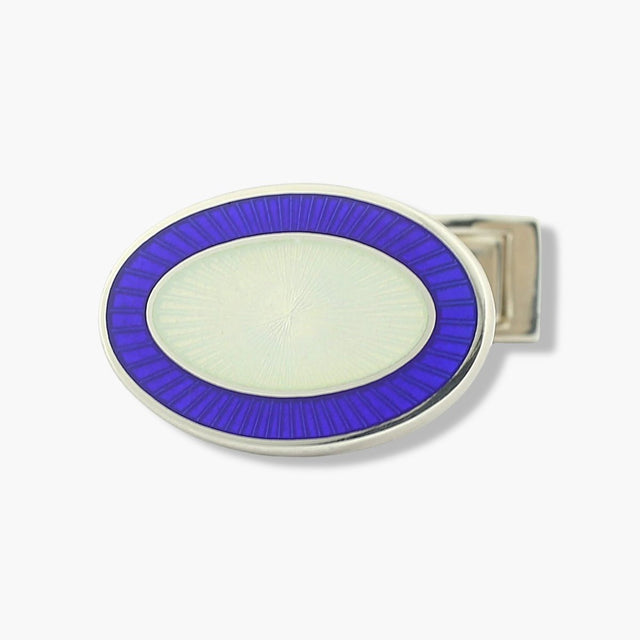Longmire Sterling Silver Double Oval Blue & White Enamel Cufflinks with T-Bar