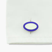 Longmire Sterling Double Oval Blue White Enamel Cufflinks With T Bar