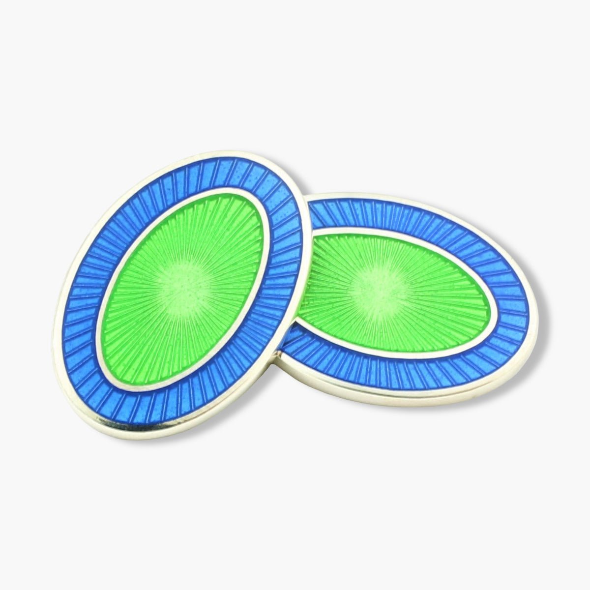 Longmire Sterling Double Oval Pale Blue Green Enamel Cufflinks