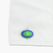 Longmire Sterling Double Oval Pale Blue Green Enamel Cufflinks
