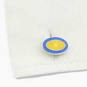 Longmire Sterling Double Oval Pale Blue Enamel Cufflinks