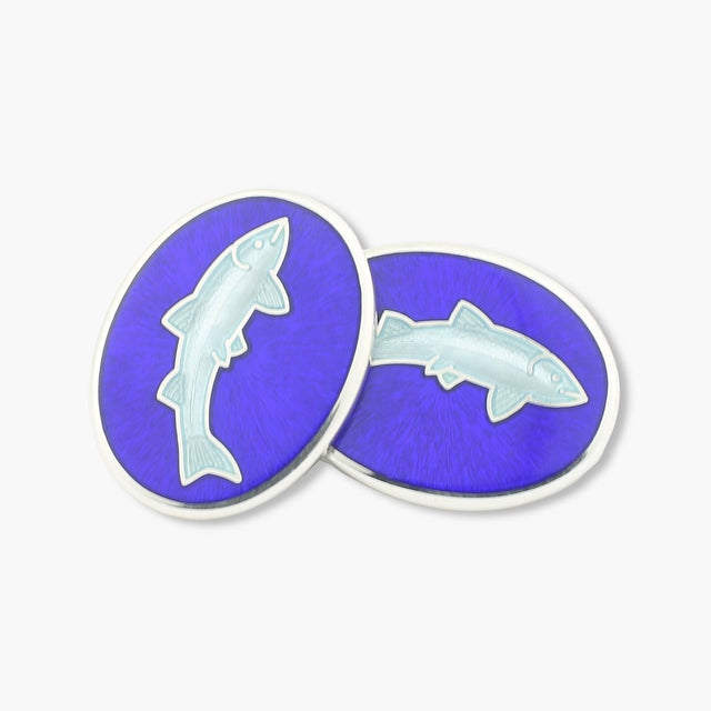 Longmire Sterling Silver Fish Motif Enamel Cufflinks
