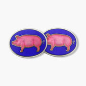 Longmire Sterling Silver Pig Motif Enamel Cufflinks