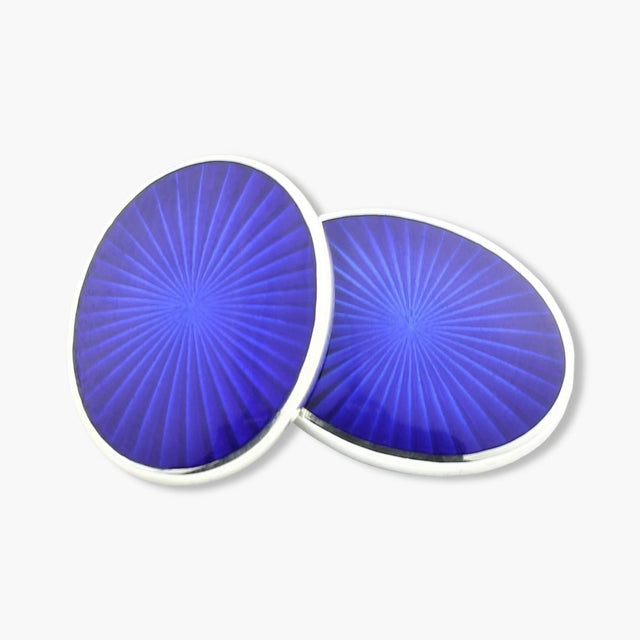 Longmire Sterling Silver Starburst Blue Enamel Cufflinks