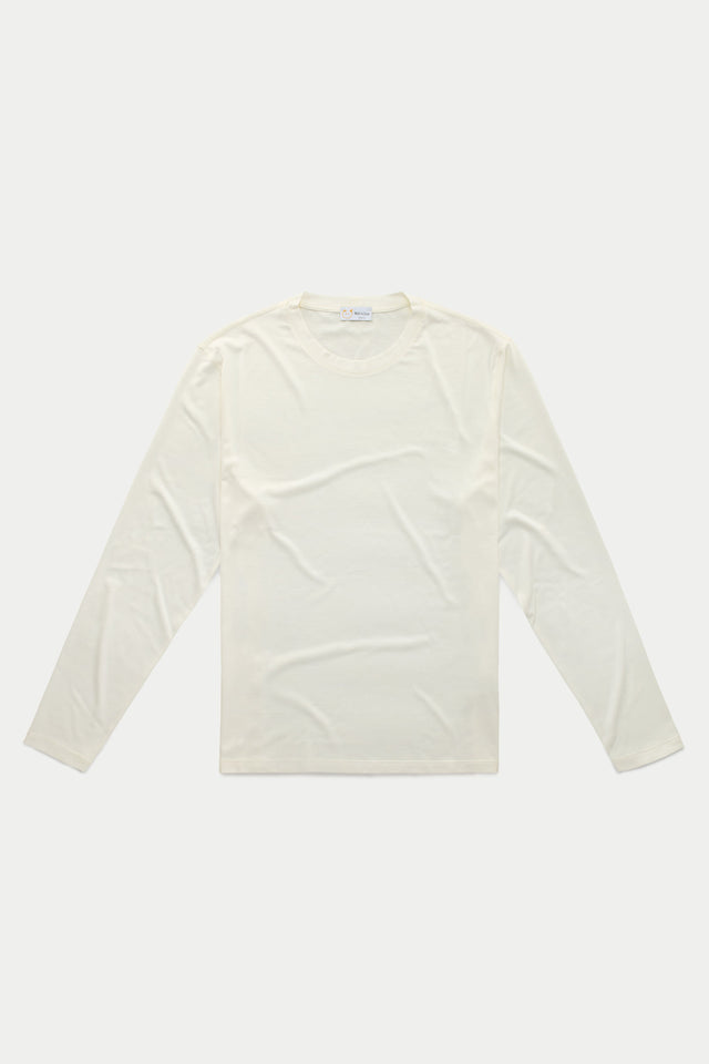 Silk Cotton Long Sleeve Crew Neck T-Shirt White