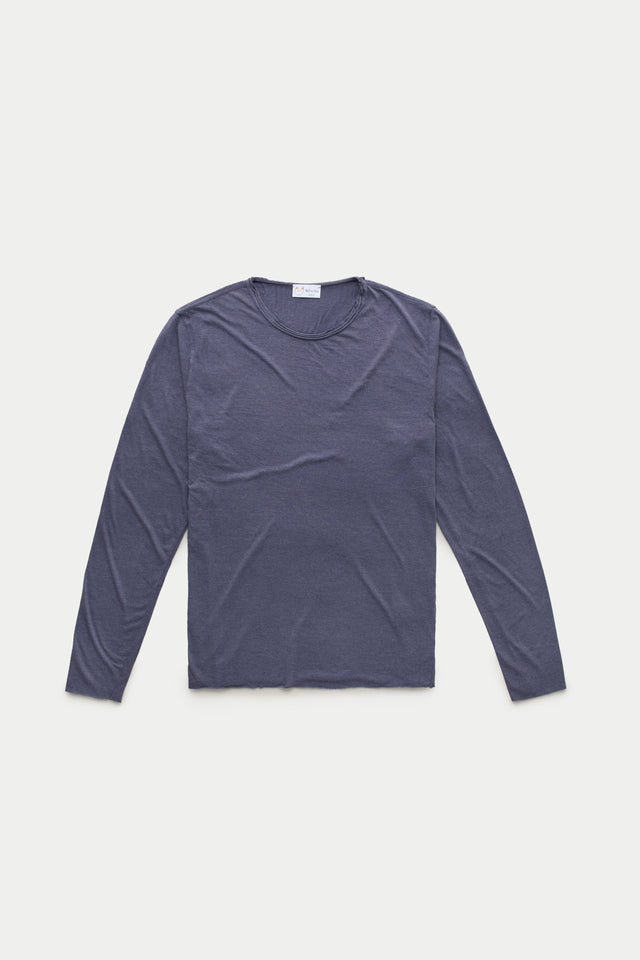 Light Weight Bamboo Sorona Long Sleeve Roll Neck T-Shirt Baritone Blue