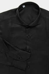 Long Sleeve Silk Jacquard Shirt Black