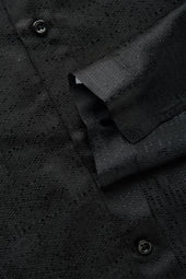 Long Sleeve Silk Jacquard Shirt Black