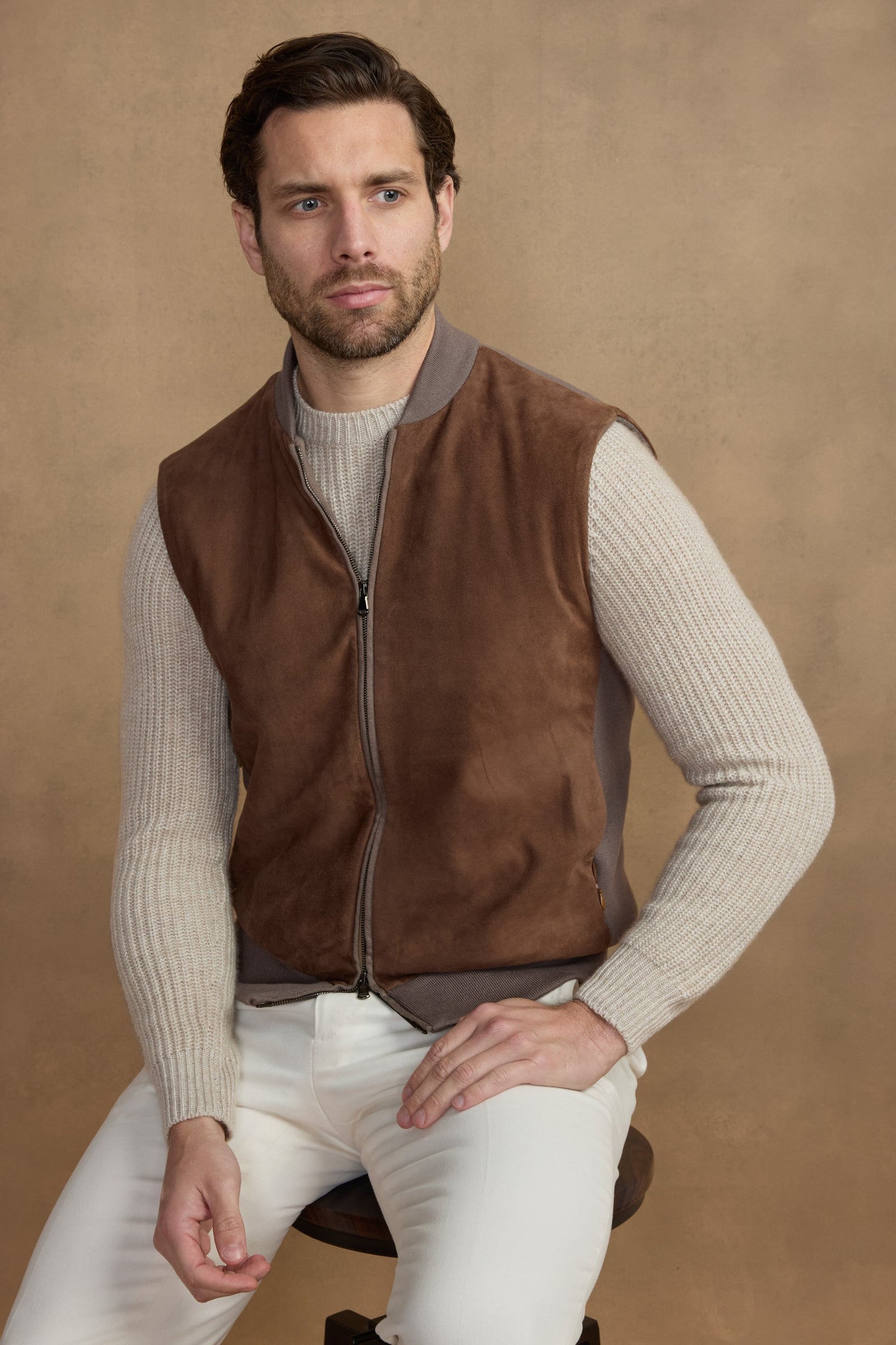 Veste Sans Manche En Daim Marron