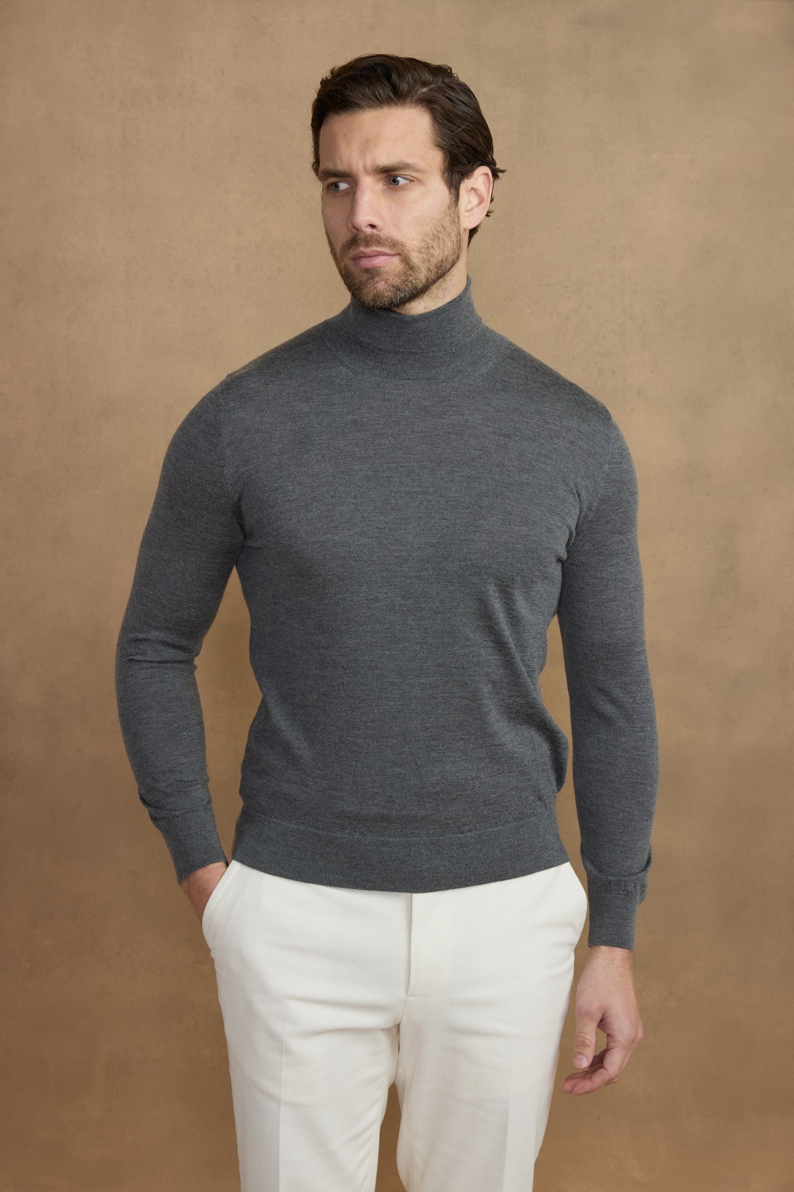 Pull à col roulé en cachemire et soie