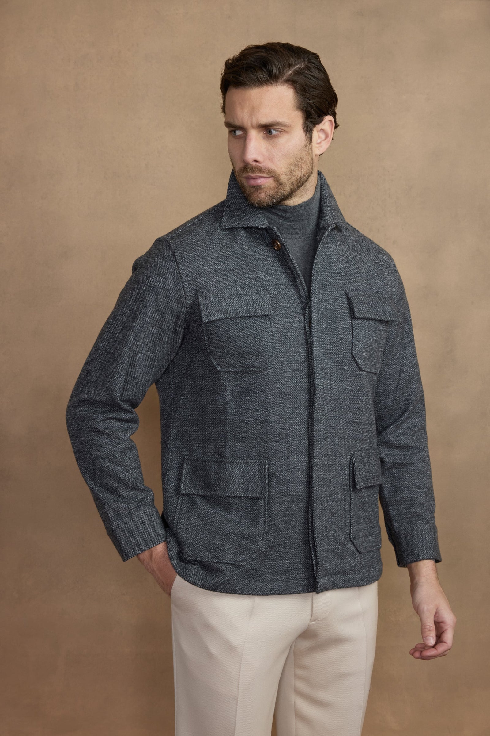 Sur Chemise Paisse En Laine Grise