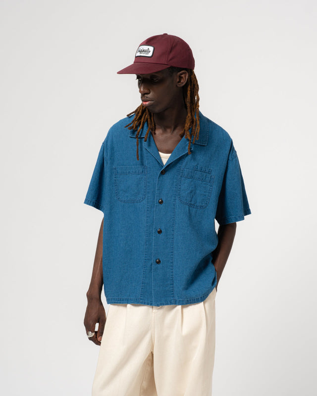 Aloha Shirt Cotton Linen Denim Blue