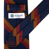 Japanese Repp Stripe Silk Tie Navy Copper Cherry