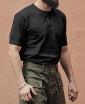 Loopwheel Tubular Henley T-Shirt - Black