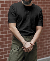Loopwheel Tubular Henley T-Shirt - Black
