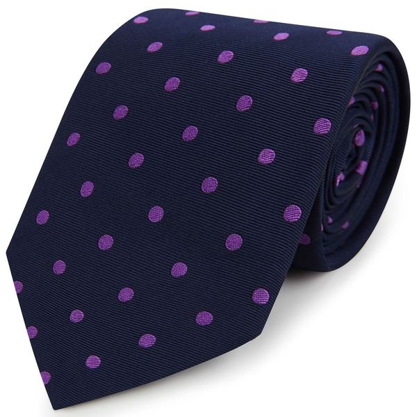 Navy Purple Churchill Spot Woven Silk Tie