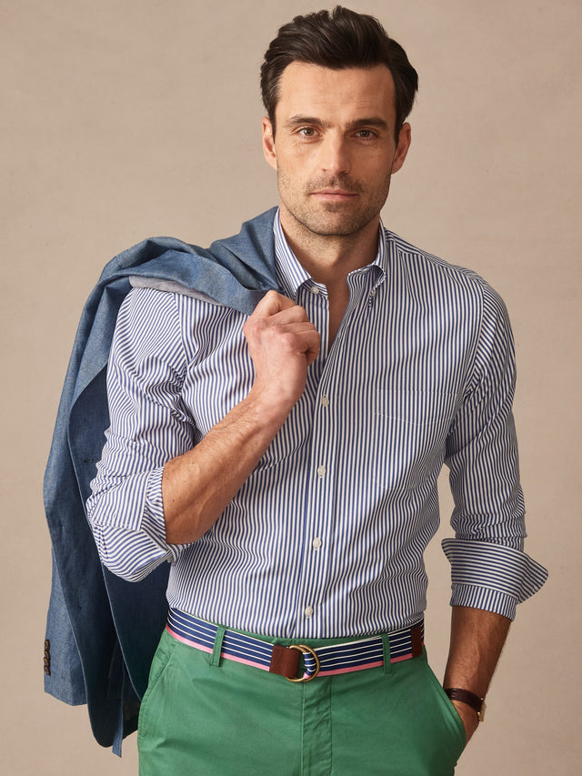 Blue/White Bengal Stripe Belvedere Cotton Shirt | Men's Shirts | J.McLaughlin