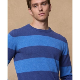 Aidan Crew Knitwear Navy & Cobalt Blue Stripe | Magee 1866