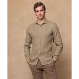Benbaun Irish Linen Shirt | Beige Tailored Fit Shirt