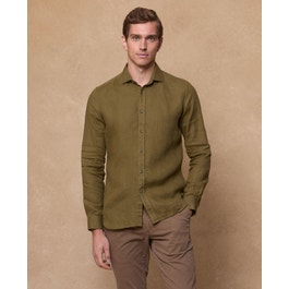 Benbaun Irish Linen Shirt | Olive Tailored Fit Shirt