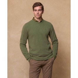 Charlie Micro Crew Neck Jumper | Green & Oat Men’s Cotton Knitwear